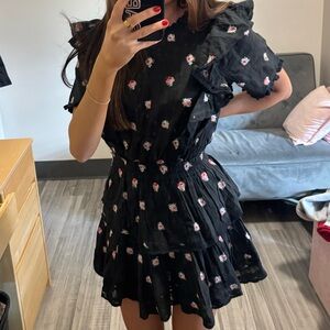 LoveShackFancy Natasha ruffle Dress with embroidered roses